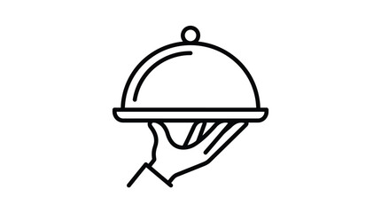 Fototapeta premium Simple black and white vector illustration showing a hand holding a silver food serving cloche