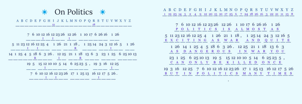 Political code text with letters and numbers on a blue background, abstract design