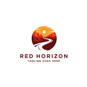 Red Horizon landscape logo featuring a winding road through canyon mountains under a sun.