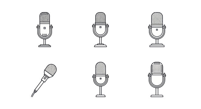 Vintage Microphone Collection: Retro Radio Broadcast Icons Set