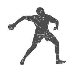 Fototapeta premium Silhouette of a handball player on white background. Handball player man are throws the ball. Vector illustration