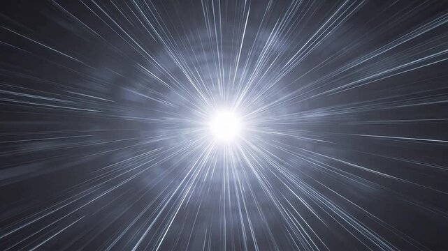 Radial light burst extending from center with glowing motion trails and deep perspective