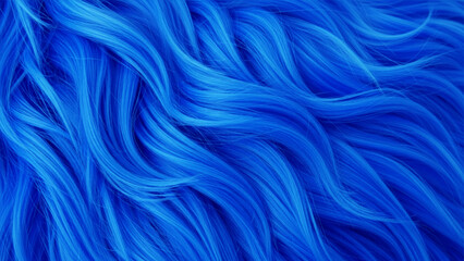 Close-up of wavy, vibrant blue synthetic fur or hair strands, creating a flowing, textured pattern with deep shadows and bright highlights © VxGFX