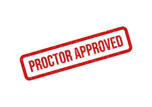 Proctor approved red stamp with bold white text