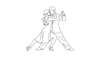 Obraz premium Passionate Ballroom Tango Dancers Continuous One Line Art Romantic Couple Illustration