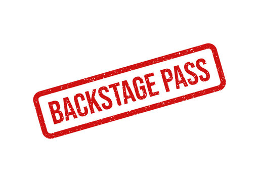 Red backstage pass stamp with bold white text