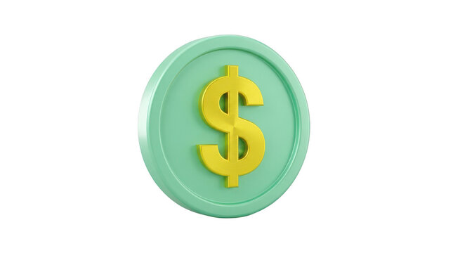 3d illustration of a green coin with a yellow dollar sign isolated on transparent background