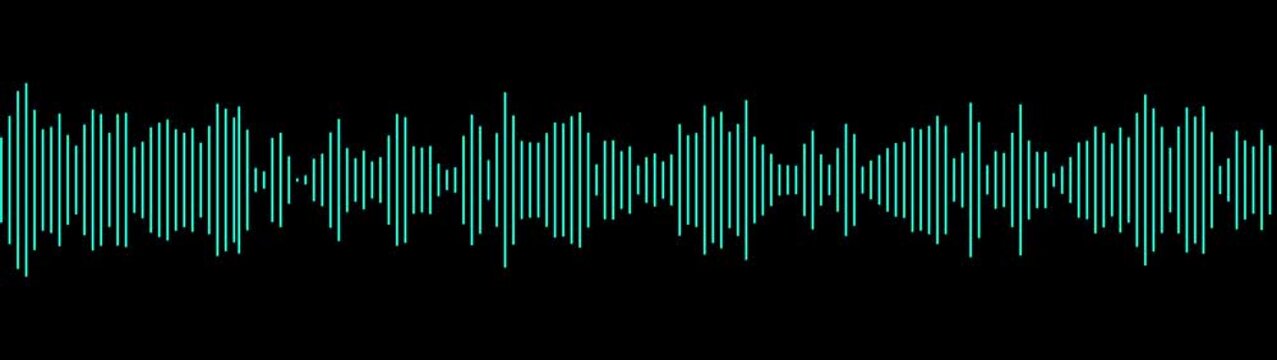 Sound wave animation isolated on black background. Audio waveform with frequency animated lines. minimalist linear audio wave, neon pulse spectrum effect, 4k animated music frequency.