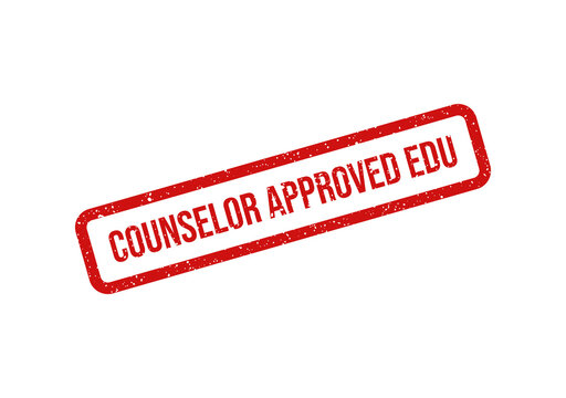 Red counselor approved educational stamp with bold text