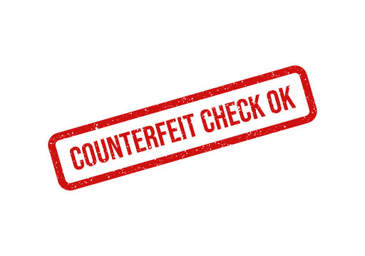 Red counterfeit check stamp with ok text