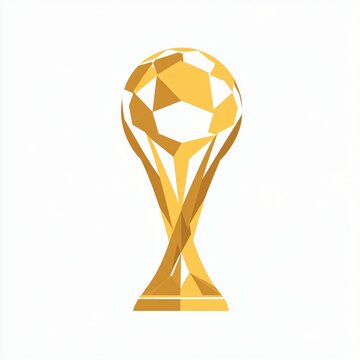 Golden Geometric Championship Trophy with Polygonal Globe Design Isolated on White Background