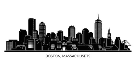 Naklejka premium Boston Massachusetts Skyline Silhouette Vector Illustration