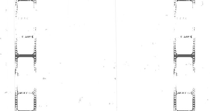 4K seamless old film strip overlay animation with moving cinema tape, vintage scratches, dust, dirt spots and flicker lines. Retro projector effect for multiply blend mode and video compositing.