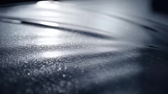 Abstract metallic surface with water droplets and blurred background elements