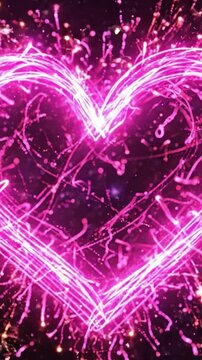 A mesmerizing cosmic display showcasing a vibrant heart formed from shimmering pink light against a backdrop of stars and galaxies, capturing the essence of love and universe in harmony.