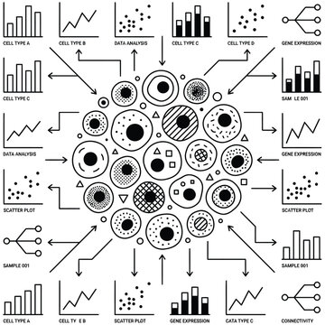 Data analysis and statistical research findings with cell study charts, analysis