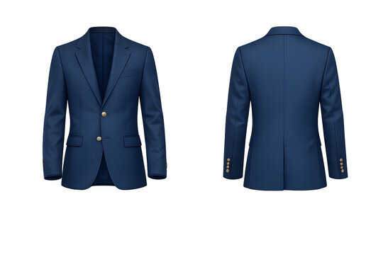 Elegant Navy Blue Double-Breasted Blazer with Gold Button Accents - Formal Business Suit Jacket