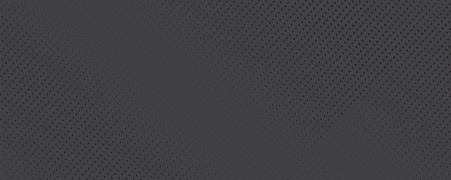 Abstract dark grey carbon background with classic halftone dot pattern overlay. Minimalist tech texture vector design for sleek banners and wallpapers