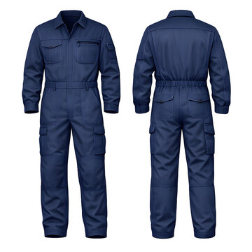 Durable Navy Blue Mechanic Coverall Work Suit with Multiple Pockets and Adjustable Waist