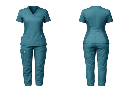 Professional Teal Scrub Uniform with Pockets and Adjustable Waist for Medical Staff