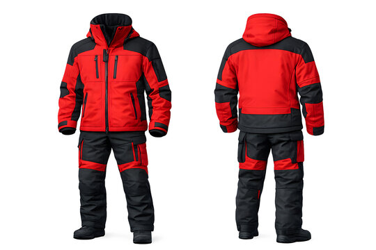 High-Quality Red and Black Waterproof Workwear Snow Suit with Hood and Pockets