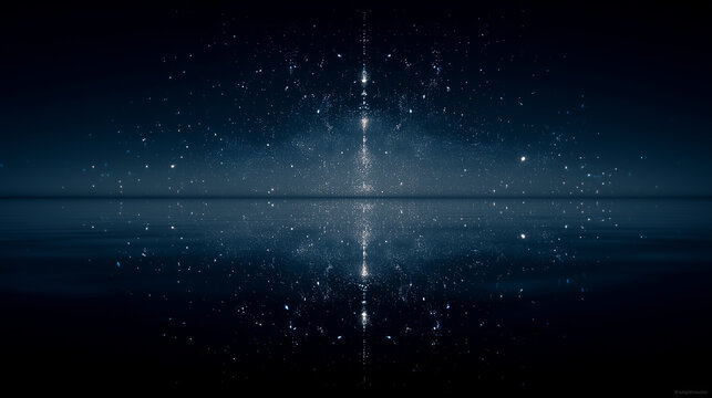 Stars reflected symmetrically on still dark water for wallpaper