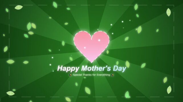 Heartfelt celebration graphic with floating leaves and radiant green background
