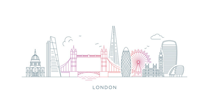 Minimal line art illustration of the London skyline