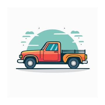 Retro pickup truck illustration in flat design style