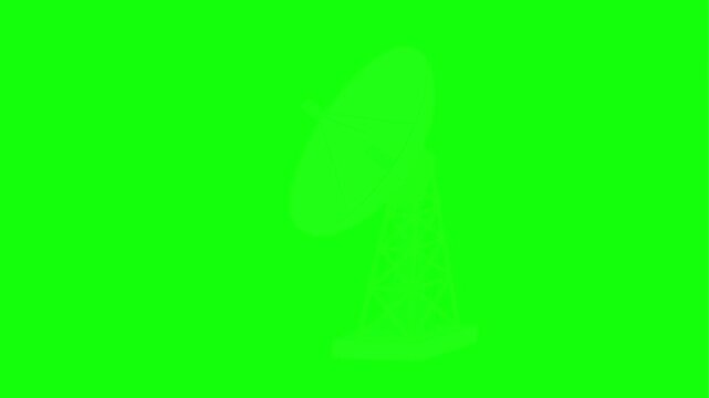 Animated satellite dish communication antenna on green screen for video editing projects