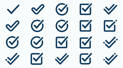 Dark Blue Checkmark and Tick Icon Set in Circle and Square © Mahmud