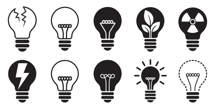 Light bulb idea icons set, innovation creativity concept symbols collection, vector illustration flat design modern abstract thinking business startup solution