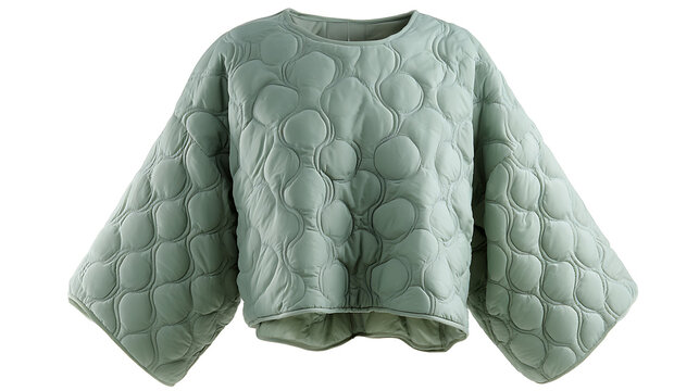 Stylish Quilted Light Sage Green Dolman Sleeve Sweater on Black Background: Contemporary Fashion Apparel for Cozy Autumn and Winter Wear