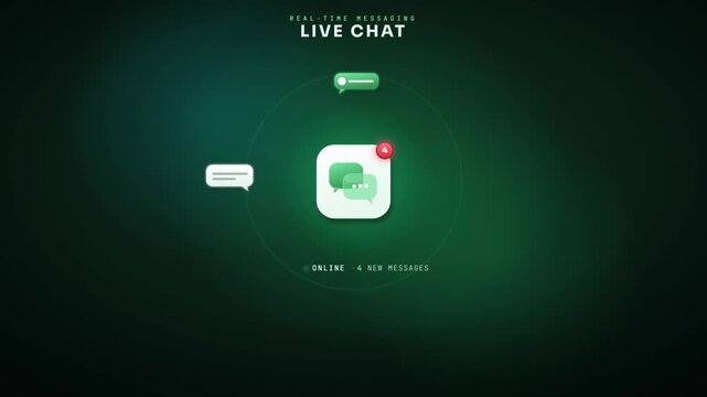 Real-time live chat messaging app icon animation with notification badge and message bubbles