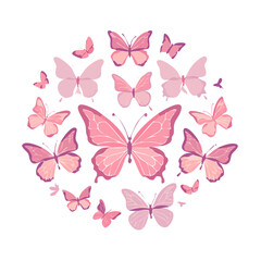 Fototapeta premium Pink butterflies arranged in a circle on white background