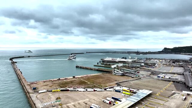 Port of Dover from a drone, White Cliffs, Dover, Kent, England