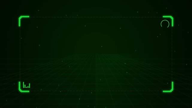 Futuristic digital hud interface with green elements on dark background