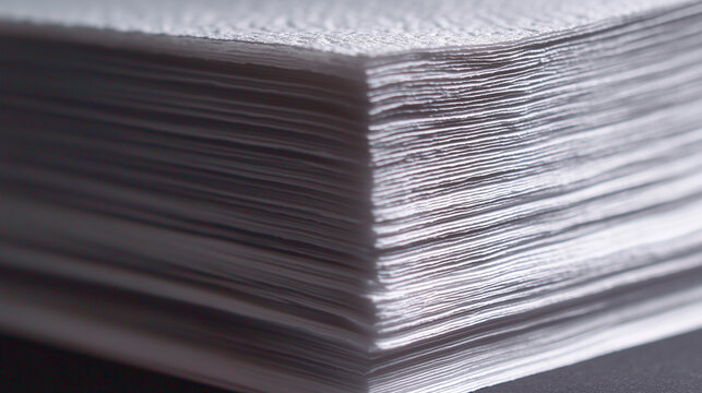 Detail of stack of white paper sheets in side view