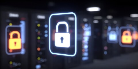 Fototapeta premium Within cyberspace, the firewall and server keep the database secure while encryption and a password protect all user identities.