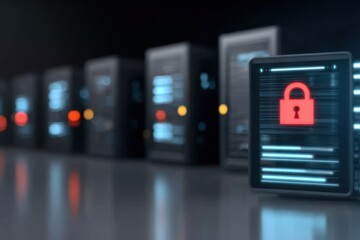 Fototapeta premium A secure server in cyberspace protects the database with a firewall while encryption and a password keep everything private today.