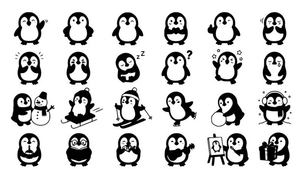 Cute Penguin Character Bundle with Funny Cartoon Expressions