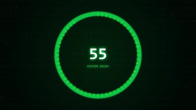 Digital progress indicator showing fifty eight percent completion on a dark green background with glowing neon ring
