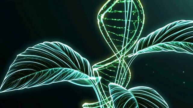 Futuristic Biotech Plant DNA Wireframe Vector with Copy Space