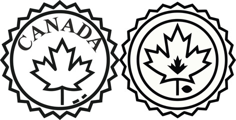 Fototapeta premium Made in Canada Premium Quality Certification Badge Featuring Bold Red Maple Leaf Emblem with Elegant Gold Circular Border Design Symbolizing Authentic Canadian Manufacturing Excellence and National Pr