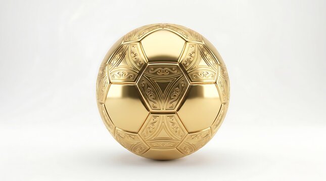 Premium Luxurious Metallic Gold Soccer Ball Isolated on Elegant White Studio Background