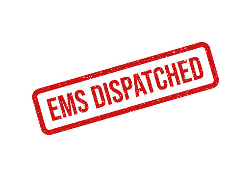 Red ems dispatched stamp or badge with bold white text