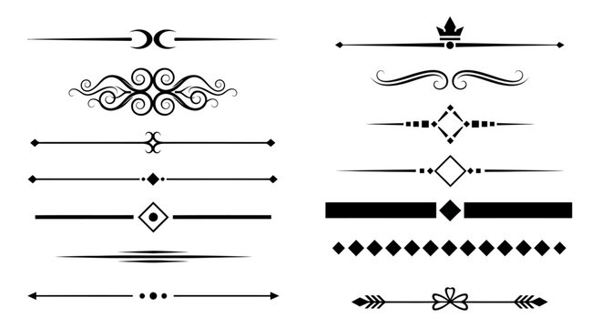 Versatile collection of sophisticated vector ornamental line dividers and elegant text separators, ideal for classic, vintage, and decorative design projects