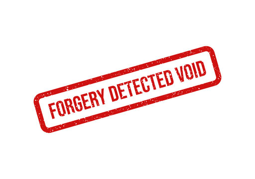 Red forgery detected void stamp on white background