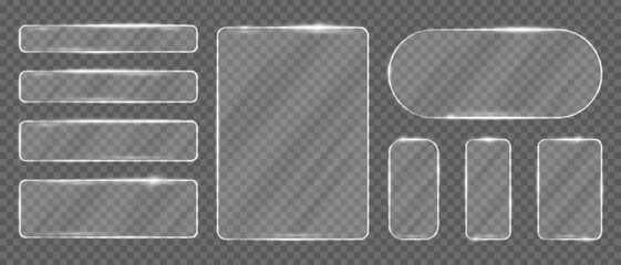 3d liquid glass effect rectangular frames set, Silver glow rectangles buttons boxes for ui ux web design,Glassmorphism components for web or app © VaniLinka