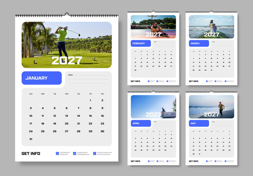 Modern Wall Calendar 2027 Template with Monthly Planner